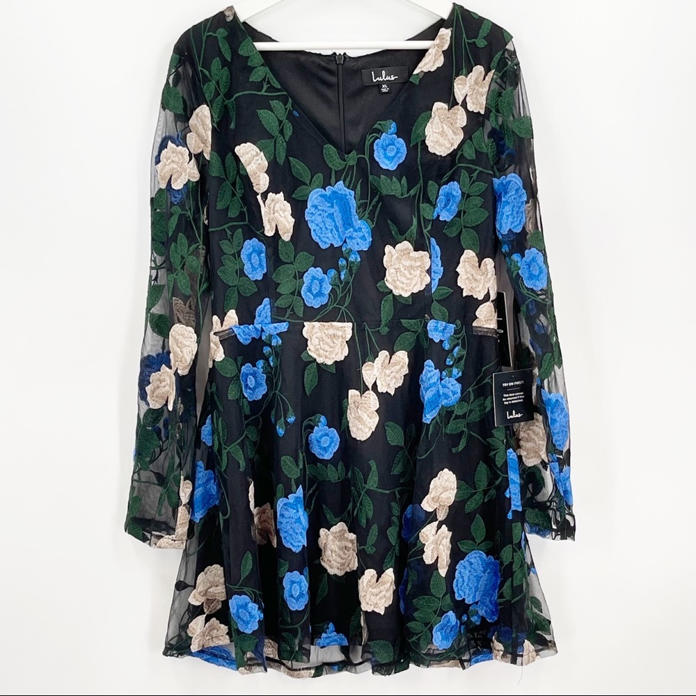 Lulus floral embroidered overlay midi dress